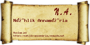 Náhlik Annamária névjegykártya